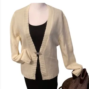 Faded glory NWT size large beautiful cream cardigan with jeweled clasp thumbnail 1