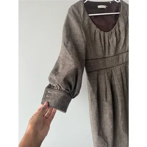 Badgley Mischka Women Size 4 Brown Houndstooth 100% Wool Shift Dress thumbnail 2