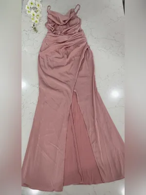 SHEIN Rose Dusty Pink Satin Maxi Dress with Front Slit thumbnail 2