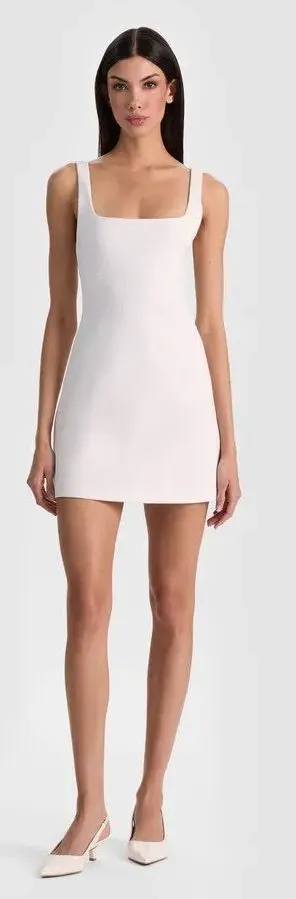 Alice + Olivia Mikaela Off White Square Neck Scuba Mini Dress NWT Size 8 thumbnail 1