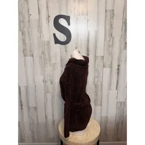 Revamped Brown Chenille Cowl Neck Tunic Sweater Soft Knit Pullover Size S thumbnail 2