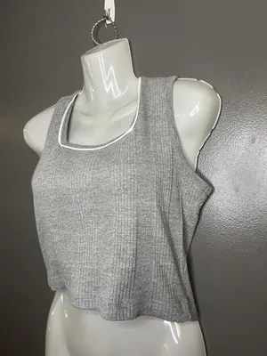 Bravo Tank Top Womens Medium Gray Ribbed Cropped 100% Cotton Shirt Casual thumbnail 3