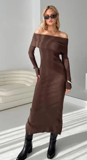 Princess Polly Brown Off The Shoulder Dress thumbnail 1