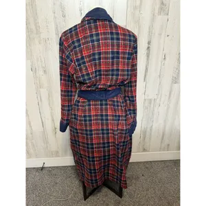 Chaps Tartan Plaid Fleece Bathrobe One Size Fits Most Navy Blue Red Shawl Collar thumbnail 4