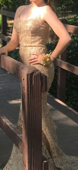 Amelia Couture Gold Mermaid Prom Dress thumbnail 7