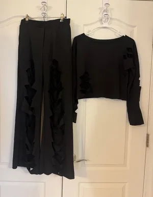Black Ruffle slits Detail Two thumbnail 1