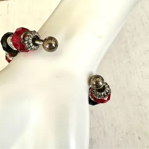 Silver tone black red and silver rhinestone beaded bracelet thumbnail 5