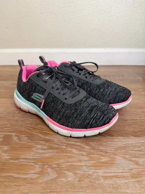 Skechers Flex Appeal Gray Pink Athleisure Sneakers, Size 8 thumbnail 3