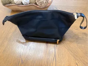 Black Nylon Travel Makeup Cosmetic Toiletry Bag Gold Initial A Wristlet 12.5” thumbnail 7