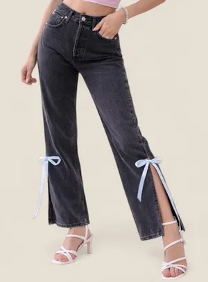 Agolde 90s dark wash jeans w/ custom ribbon split hem | size 28 coquette thumbnail 1