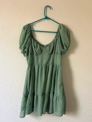 Trixxi Sage Green Puff Sleeve Swiss Dot Mini Dress M Cottagecore Summer thumbnail 10