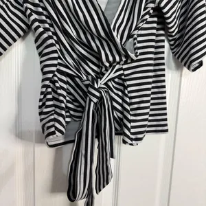Express Monochrome Striped Wrap Top XL thumbnail 6