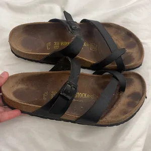 Birkenstock Sandals Womens 39 Mayari Slip On Toe Ring Strappy Black Lea… thumbnail 2