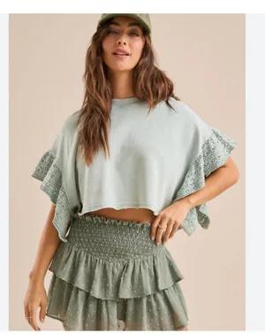 Altar'd State NWOT Kaia Crochet Flutter Sleeve Top thumbnail 1
