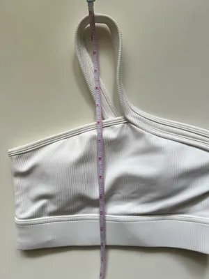 One Shoulder White Ribbed Seamless Crop Top Sculpting Minimalist Athleisure XS/S thumbnail 7