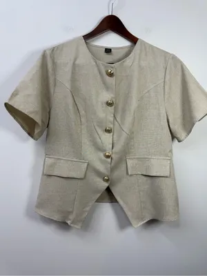 SHEIN Women’s Short Sleeve Blazer Tops Gold Buttons Set of 2 size 1XL ( 14 US ) thumbnail 6