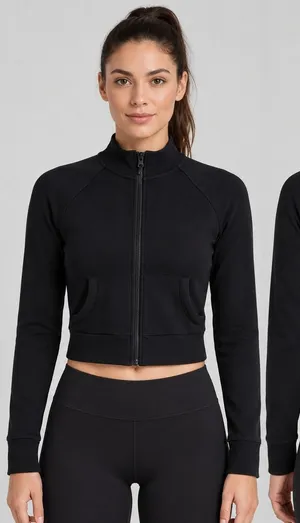 SKIMS Outdoor Fleece Mock Neck Full Zip Crop Pullover Small Black Neck Raglan thumbnail 1