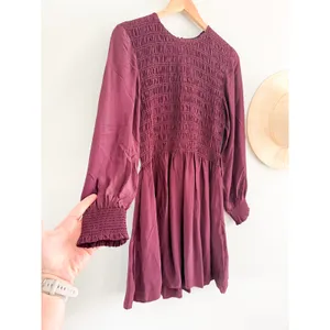 Madewell | NWT Smocked Mini Dress in Dark‎ Pomegranate | Sz S thumbnail 3