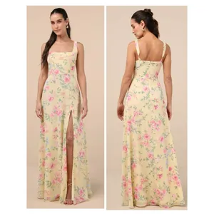 Lulus Remarkable Arrival Yellow Floral Sleeveless Maxi Dress Size XS Feminine thumbnail 2