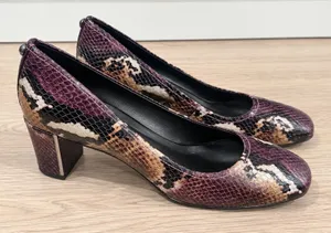Donald Pliner Snakeskin Pumps Size 5.5 Burgundy Plum Brown Block Heel new thumbnail 1