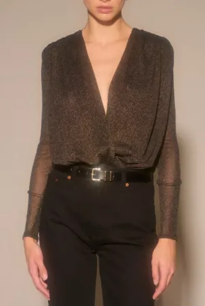 NEW Abercrombie & Fitch Long-Sleeve Draped Deep-V Bodysuit Small thumbnail 1