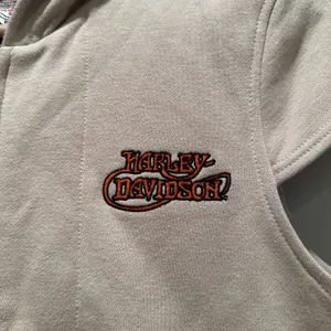 Harley Davidson Vintage‎ Y2K Sleeveless Hoodie Vest Beige Zip Up Womens Medium thumbnail 4