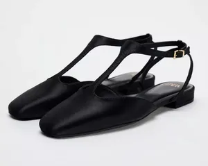 NWT BLACK SATIN EFFECT mary jane–style T-strap FLAT SHOES SIZE 7.5 thumbnail 9
