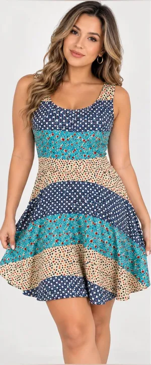 Free People Sleeveless Patchwork Floral Sundress in Navy, Teal & Tan thumbnail 1
