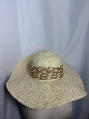 Women’s Wide Brim Straw Sun Hat - Cream with Tan Band NWOT thumbnail 5