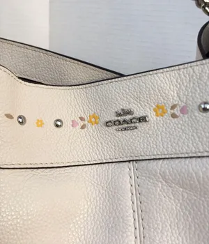 Coach Lexy Floral Pebble Leather Chain Shoulder Bag Purse Cream Flowers Large thumbnail 11