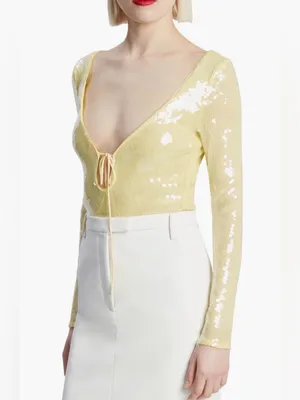 Bardot Verona Sequin Bodysuit In Canary Yellow thumbnail 4