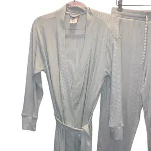 Land’s End Women's Light Green Ribbed Intimate Set Robe & Pants Pajama thumbnail 3