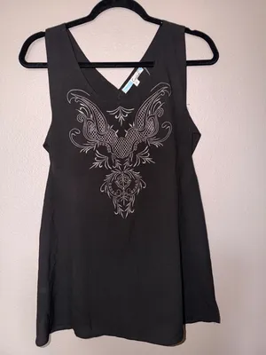 Cecico Black V-Neck Sleeveless Embroidered Tunic Top thumbnail 2