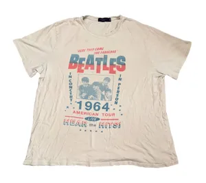 Junk Food The Beatles Graphic Tee Women Tan Good 1964 American Tour Distressed thumbnail 1
