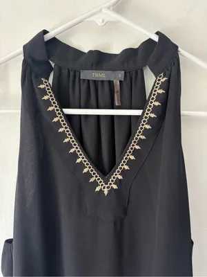 THML Black Mini Shift Sleepless Dress Embroidered Stripes Boho Print thumbnail 4