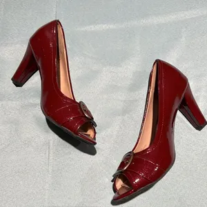ETIENNE‎ AIGNER Dune Red Patent Vegan Open-Toe Heels Shoes Size 6.5M Buckles B42 thumbnail 9