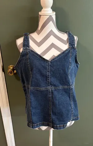 torrid Dark Blue Denim Tank with Panel Stitching thumbnail 1
