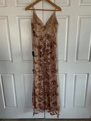 Lulu's NWT Rose Gold Sequins Floral Spaghetti Straps Maxi Dress **Size M** 🌸🌸 thumbnail 2
