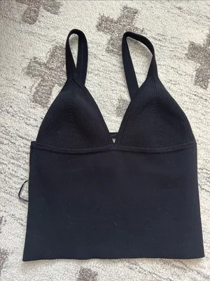 Free People Black Ribbed Triangle Bralette Tank thumbnail 1