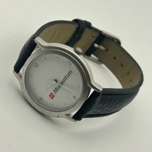 Momentum White Dial Black Leather Minimalist Watch Working New Battery thumbnail 4