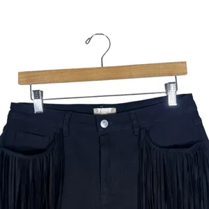 Altar'd State Fringe Front Raw Hem Denim Shorts Black Western Boho Size M thumbnail 2
