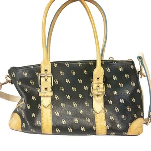 Dooney & Bourke Signature Satchel Black Tan Leather Purse 2000s VINTAGE thumbnail 1