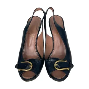 YVES SAINT LAURENT Black Leather Sling Back Heels - Size 36.5 thumbnail 4