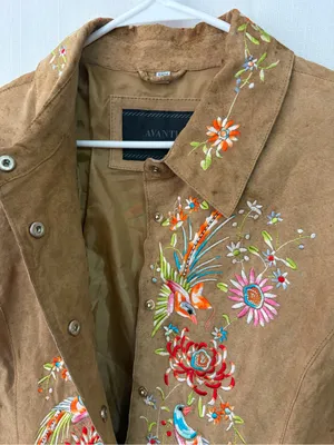 Avanti New York Embroidered Suede Jacket Birds Flowers Brown women’s size XL(C64 thumbnail 8
