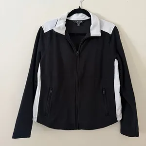 Lauren Ralph‎ Lauren Black & White Zip Up Jacket Sporty Color Block Size XL thumbnail 1