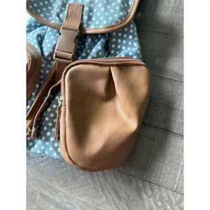 Bodhi Unisex Drawstring Mini Backpack Bag with Dual Zipper Pockets,‎ Denim Dots thumbnail 3
