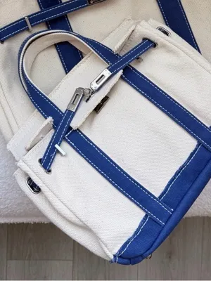 Boatkin Style Mini Canvas Boat Tote Bag Navy Blue with Silver Hardware thumbnail 4