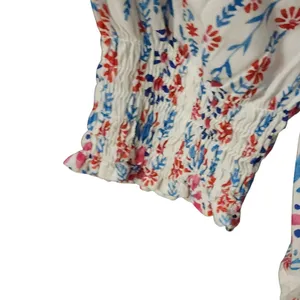 Talbots Women's White Preppy Cottagecore Floral Smocked Cuff‎ Blouse Large thumbnail 3