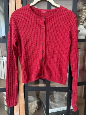 John Galt Zoe Cable Knit Cardigan sweater knit cotton berry buttons down brandy thumbnail 7
