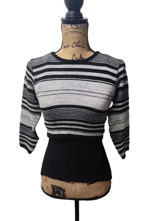 Vintage‎ G.A.S. Co. Women's Knitted Tank Top & Striped Crop Top Set Size S Black thumbnail 1